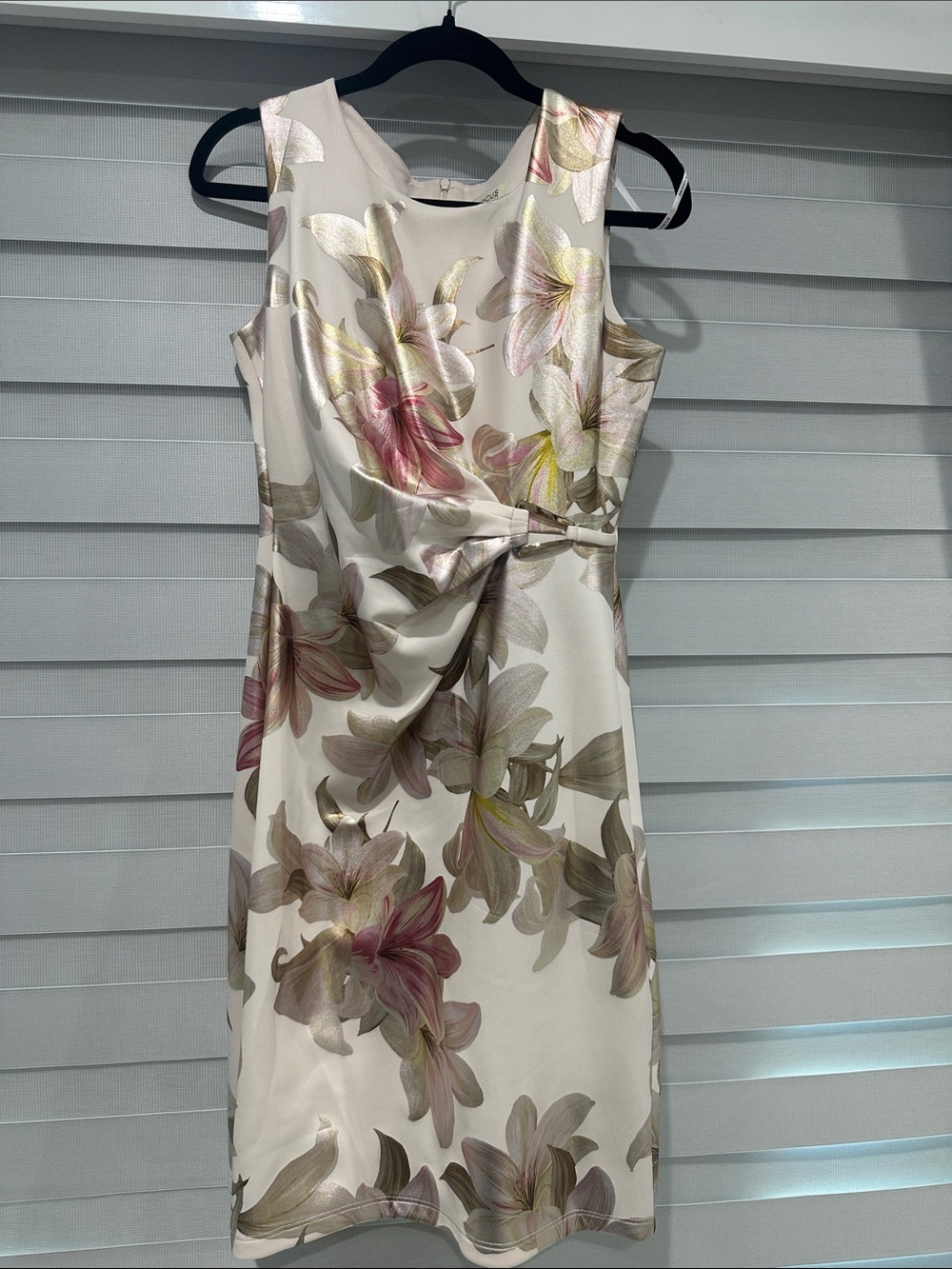 Enfocus Studio Cream Floral Sheath Dress with Pink and Green Accents